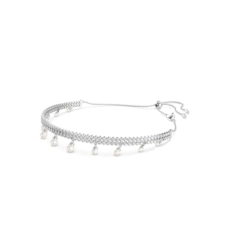 Swarovski Ariana Grande Crystal and Pearl Choker Necklace for Women - Fashion Jewelry Rhodium Finish - CAPSULE COLLECTIO