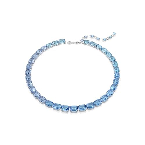 Swarovski Millenia Tennis Necklace for Women, Octagon Cut, Color Gradient, Blue, Rhodium Finished, Statement Jewelry, Ve