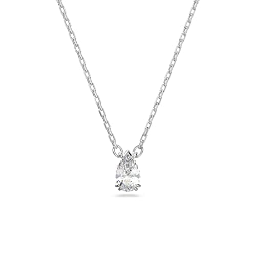 Swarovski Stilla Pendant, Pear Cut, White, Rhodium Finish for Women, Evening Wear, Sparkling Design, 18k Gold Plated, 2