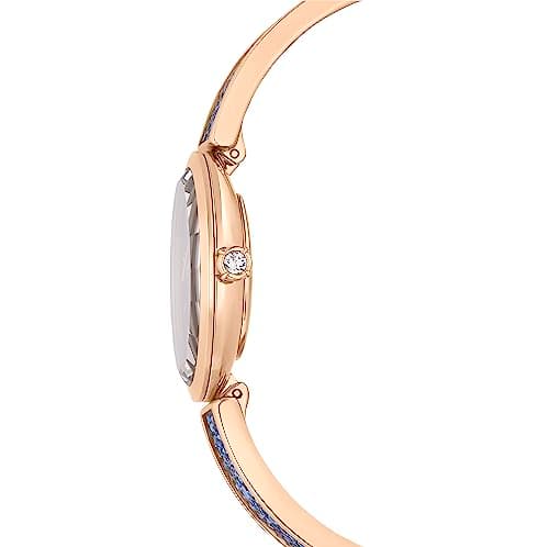 Swarovski Crystal Rock Oval Watch for Women, Rose Gold-Tone Metal Bracelet, Blue Dial, Swiss Made, 36mm Diameter
