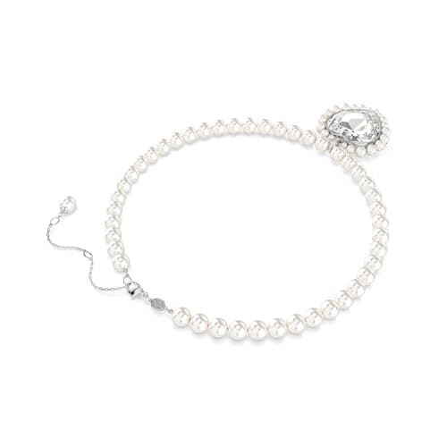Swarovski Ariana Grande Crystal and Pearl Necklace for Women - Fashion Jewelry - Rhodium Finish - 18 inch Necklace - Hal