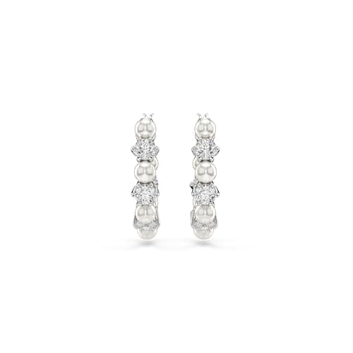 Swarovski Matrix Drop Earrings, Crystal Pearl, Round Cut Clear, Rhodium Finish, Elegant Jewelry for Special Occasions
|