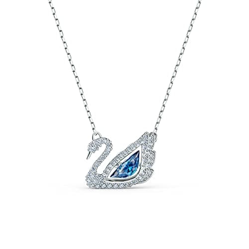 Swarovski Dancing Swan Necklace Jewelry Collection - Rhodium Finish, Blue & Clear Crystals, Elegant Fashion Statement
|