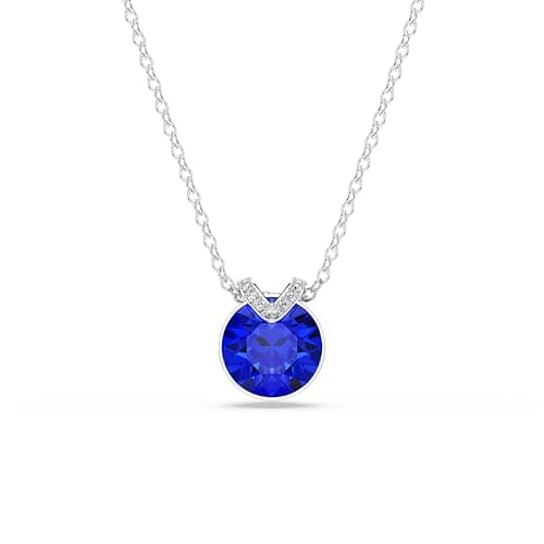 Swarovski Birthstone Pendant Necklace Collection for Women with Square-Cut Stone and Crystals, Rhodium Finish - Elegant