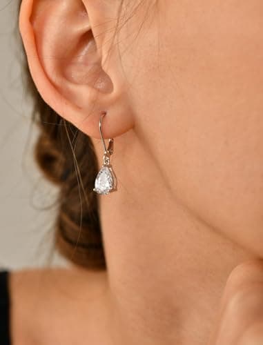 YL 925 Sterling Silver Teardrop Dangle Earrings for Women | Birthstone Solitaire Leverback Jewelry | 7x10 MM | Birthston