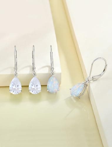 YL 925 Sterling Silver Teardrop Dangle Earrings for Women | Birthstone Solitaire Leverback Jewelry | 7x10 MM | Birthston