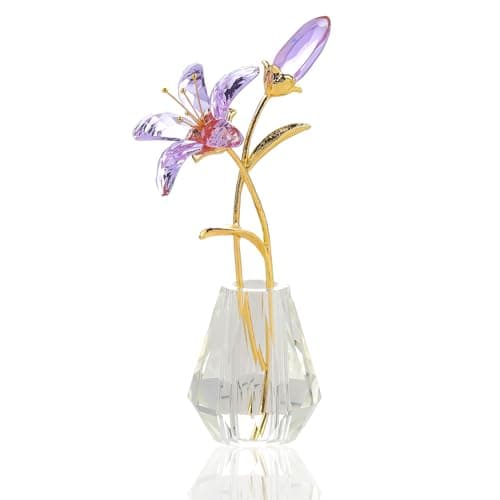 Crystal Pink Lily Flower Figurines Collectibles with Crystal Vase Gifts for Women's Home Decor
Crystal Pink Flower with