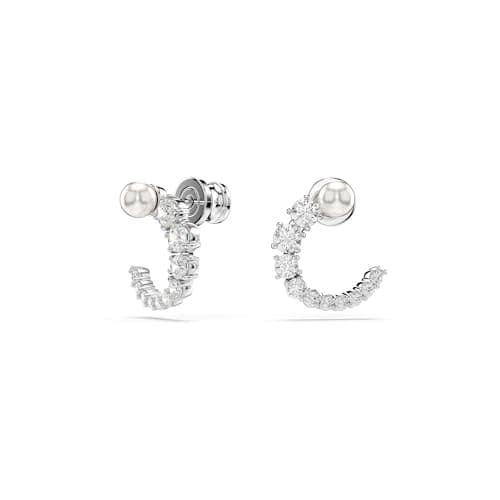 Swarovski Matrix Hoop Earrings: Crystal Pearl, Round Cut, Clear, Rhodium Finished for Fashionistas, Night Out, Elegant A