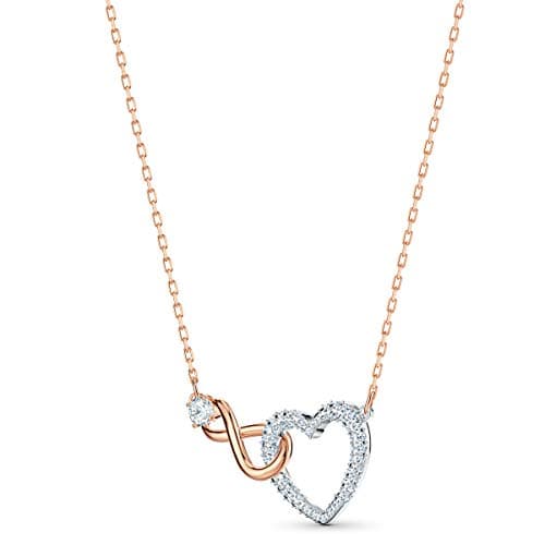 Swarovski Infinity Necklace and Stud Pierced Earrings Set for Women with Clear Crystal Pavé and Mixed Metal Plated Fini