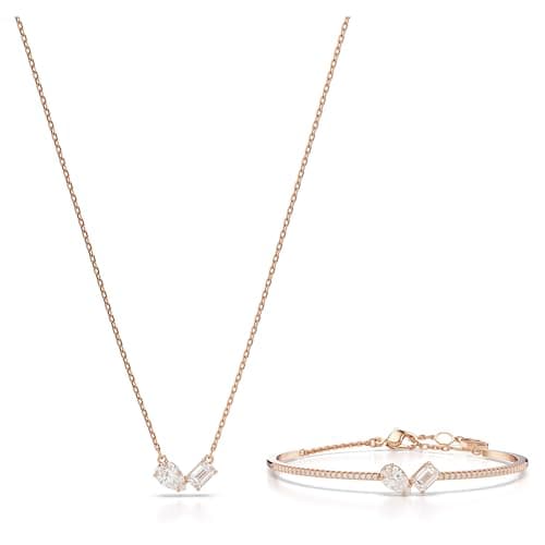 Swarovski Mesmera Clear Mixed-Cut Stones Necklace and Bracelet Set for Women, Rose Gold-Tone Finished Setting, Part of t