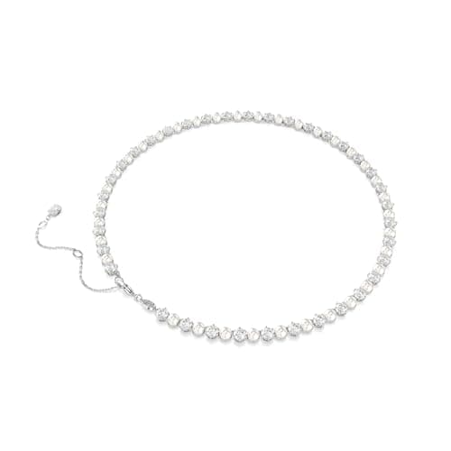 Swarovski Matrix Tennis Necklace: Crystal Pearl, Round Cut, Clear, Rhodium Finish for Women Sporty Jewelry