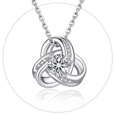 MomentWish Love Knot Necklace, 1 Carat Simulated Moissanite for Women, Mother's Day Gift 925 Sterling Silver Pendant Rec