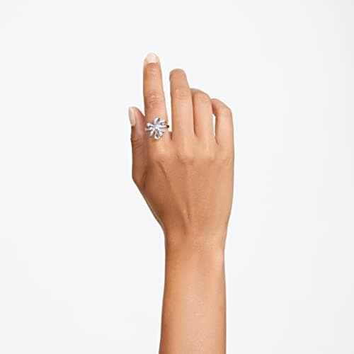 Swarovski Volta Cocktail Ring: Bow Design, Small Size, White Rhodium Finish