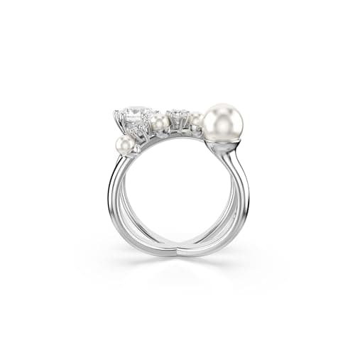 Swarovski Matrix Clear Crystal Pearl Round Cut Rhodium Finish Cocktail Ring for Women Evening Party Accessories
