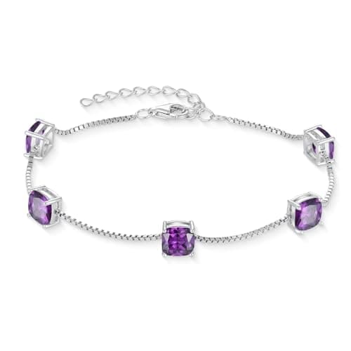 Inpasne Birthstone Bracelet for Women 925 Sterling Silver Dainty Princess Cut Link Jewelry Gifts for Her  
Inpasne Birth