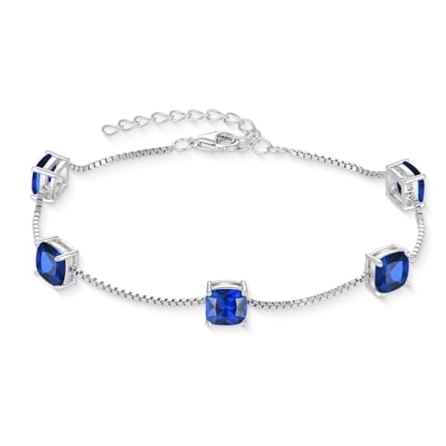 Inpasne Birthstone Bracelet for Women 925 Sterling Silver Dainty Princess Cut Link Jewelry Gifts for Her  
Inpasne Birth