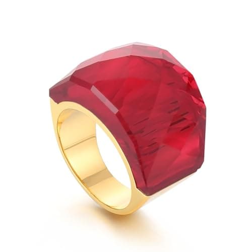 OIDIMS Crystal Glass Stainless Steel Band Ring Gold Plated Large Statement Cubic Zirconia Rings for Women's Birthday Coc