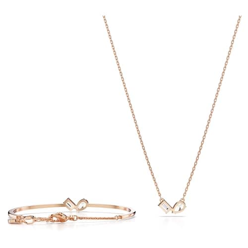 Swarovski Mesmera Clear Mixed-Cut Stones Necklace and Bracelet Set for Women, Rose Gold-Tone Finished Setting, Part of t