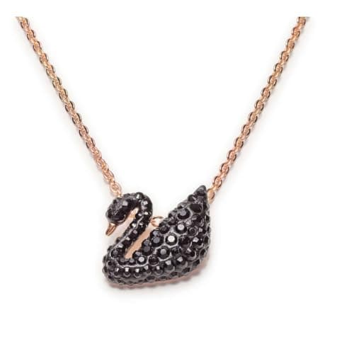 Swarovski Black Crystal Swan Pendant Necklace with Rose Gold Chain for Women Everyday Wear Sparkling Jewelry Pendant Nec