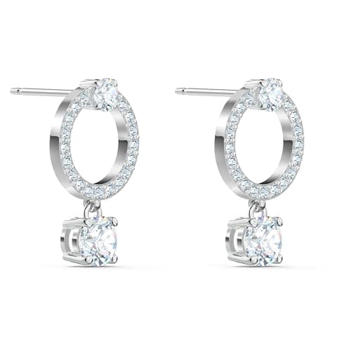 Swarovski Attract Jewelry Collection for Women: Rhodium Tone Neckerche, Earrings, & Bracelet - Crystalline Sparkle
| Sw