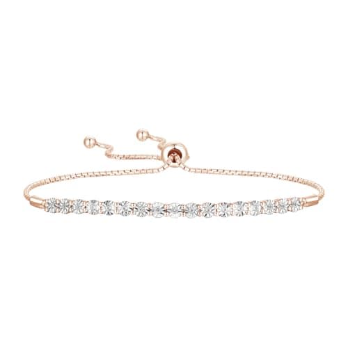 Tirafina Diamond Adjustable Bolo Bracelet for Women | 14K Rose Gold-Plated | Easy-On Easy-Off | 1/10 cttw | 6, 7 and 8 I