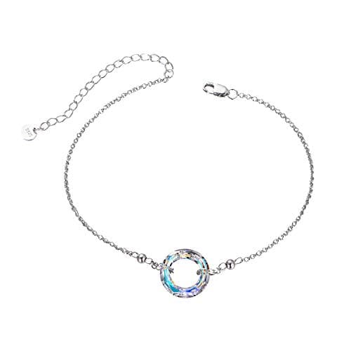 AOBOCO S925 Sterling Silver Crystal Bracelet for Women, Sparkling Circle-round Crystal Gifts for Women