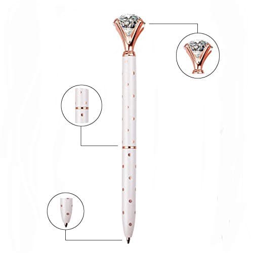 Premium Ballpoint Pens Large Crystal Diamond Pen Bling Metal Office and School Silver/White Rose Polka Dot/Rose Gold 3 P