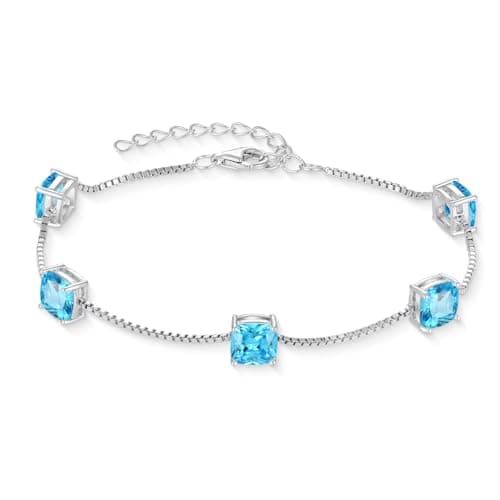 Inpasne Birthstone Bracelet for Women 925 Sterling Silver Dainty Princess Cut Link Jewelry Gifts for Her  
Inpasne Birth