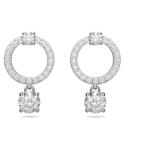 Swarovski Attract Jewelry Collection for Women: Rhodium Tone Neckerche, Earrings, & Bracelet - Crystalline Sparkle
| Sw