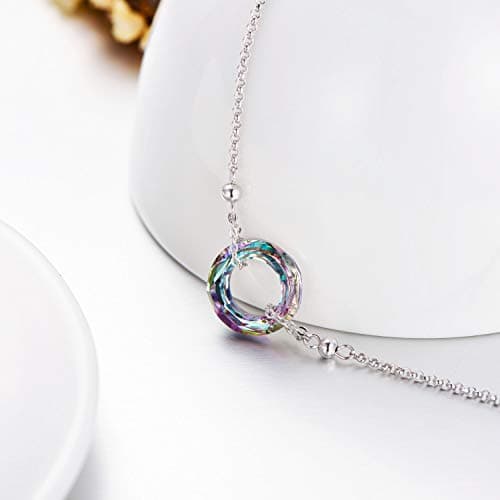 AOBOCO S925 Sterling Silver Crystal Bracelet for Women, Sparkling Circle-round Crystal Gifts for Women