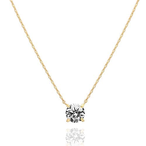 PAVOI Women's Gold Necklaces 14K Gold Plated 1.5 Carat Cubic Zirconia Solitaire Choker Necklace | Fine Jewelry for Women
