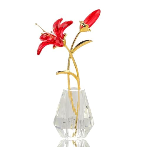 Crystal Pink Lily Flower Figurines Collectibles with Crystal Vase Gifts for Women's Home Decor
Crystal Pink Flower with