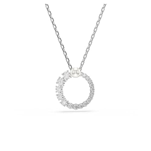 Swarovski Matrix Pendant Clear Crystal Pearl Round Cut Rhodium Finished Necklace