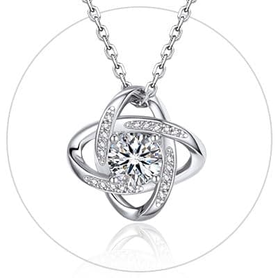MomentWish Love Knot Necklace, 1 Carat Simulated Moissanite for Women, Mother's Day Gift 925 Sterling Silver Pendant Rec