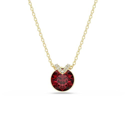 Swarovski Birthstone Pendant Necklace Collection for Women with Square-Cut Stone and Crystals, Rhodium Finish - Elegant