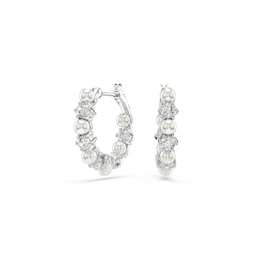 Swarovski Matrix Drop Earrings, Crystal Pearl, Round Cut Clear, Rhodium Finish, Elegant Jewelry for Special Occasions
|