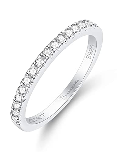 SilverNana Moissanite Wedding Band, 925 Sterling Silver Stackable Eternity Rings for Women Size 4-10
SilverNana Moissani