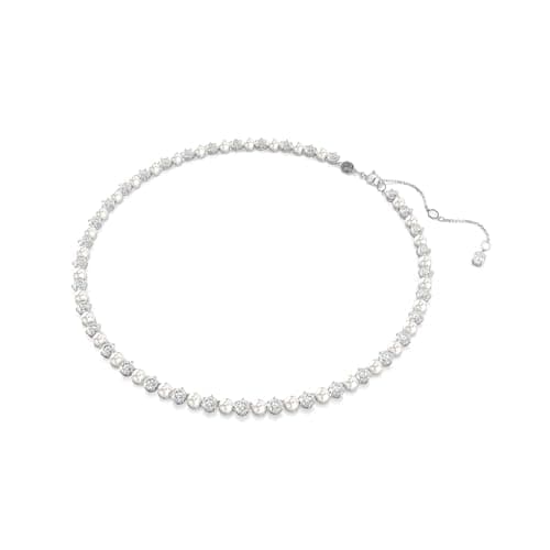 Swarovski Matrix Tennis Necklace: Crystal Pearl, Round Cut, Clear, Rhodium Finish for Women Sporty Jewelry