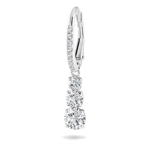 Swarovski Stilla Attract Trilogy Drop Pierced Earrings: White Crystals, Rhodium Plated Setting, Hinged Closure for Women