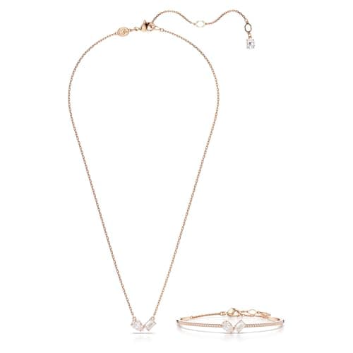 Swarovski Mesmera Clear Mixed-Cut Stones Necklace and Bracelet Set for Women, Rose Gold-Tone Finished Setting, Part of t