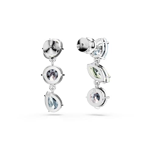 Swarovski Gema Drop Earrings: Asymmetrical Design, Mixed Cuts, Multicolored Rhodium Finished Earrings for Women, Night O
