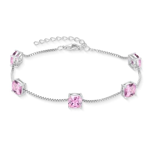 Inpasne Birthstone Bracelet for Women 925 Sterling Silver Dainty Princess Cut Link Jewelry Gifts for Her  
Inpasne Birth