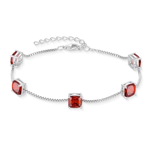 Inpasne Birthstone Bracelet for Women 925 Sterling Silver Dainty Princess Cut Link Jewelry Gifts for Her  
Inpasne Birth