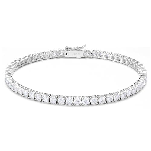 High-Durability Moissanite Tennis Bracelet with Composite Clasp for Women and Men 925 Silver Plated White Gold Chain 6.