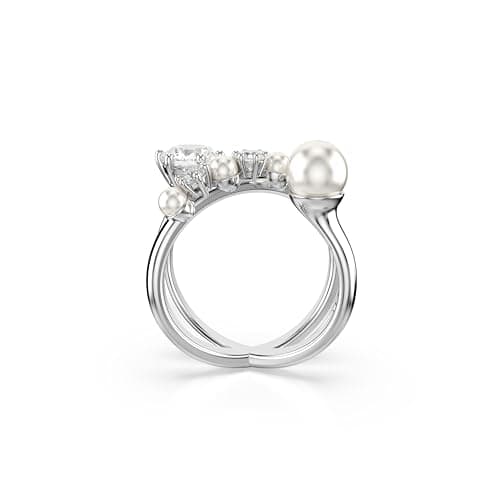 Swarovski Matrix Cocktail Ring, Crystal Pearl, Round Cut, Clear, Rhodium Finish, Perfect Gift for Special Occasions
| S