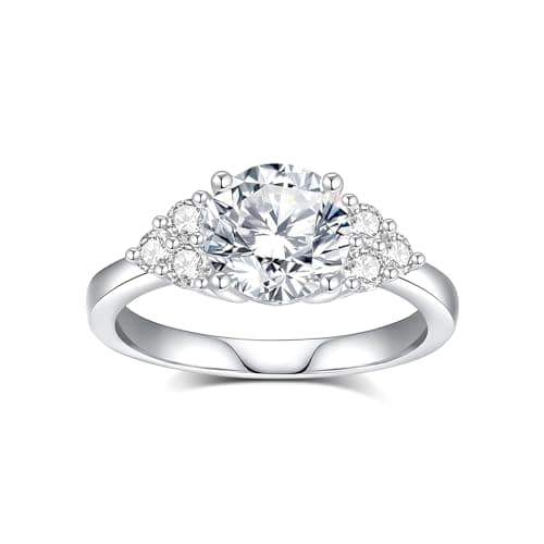 AmoreNel Moissanite Engagement Rings for Women Round Cut S925 Sterling Silver Plated 18K White Gold D Color VVS1 Promise
