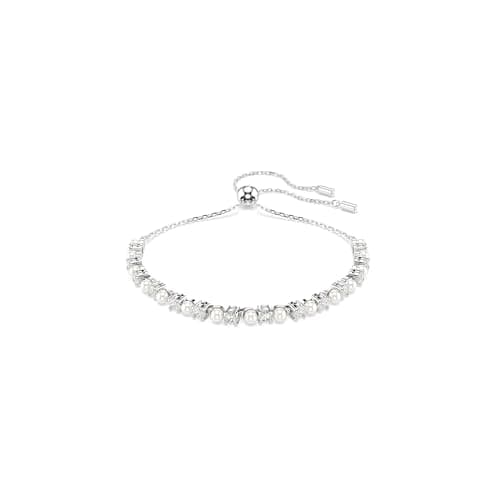 Swarovski Matrix Clear Crystal Pearl Round Cut Rhodium Finished Bracelet for Women Evening Party Jewelry