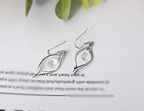 Politeny 18K Gold-Plated 925 Sterling Silver Swarovski Crystal Twist Leaf Fashion Dangle Earrings for Women
| Politeny