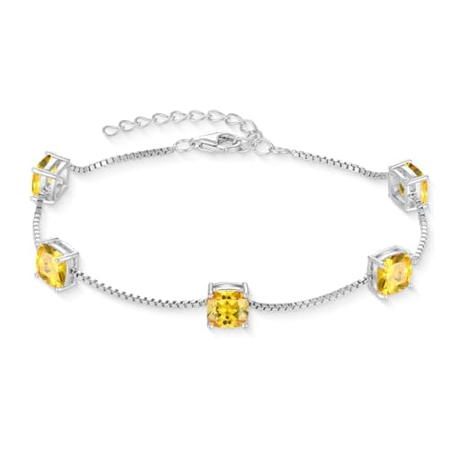 Inpasne Birthstone Bracelet for Women 925 Sterling Silver Dainty Princess Cut Link Jewelry Gifts for Her  
Inpasne Birth