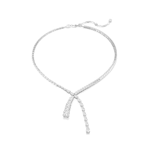 Swarovski Matrix Y Necklace | Mixing Cuts Clear Rhodium Finished Necklace for Women | Elegant Everyday Jewelry | 18 Inch